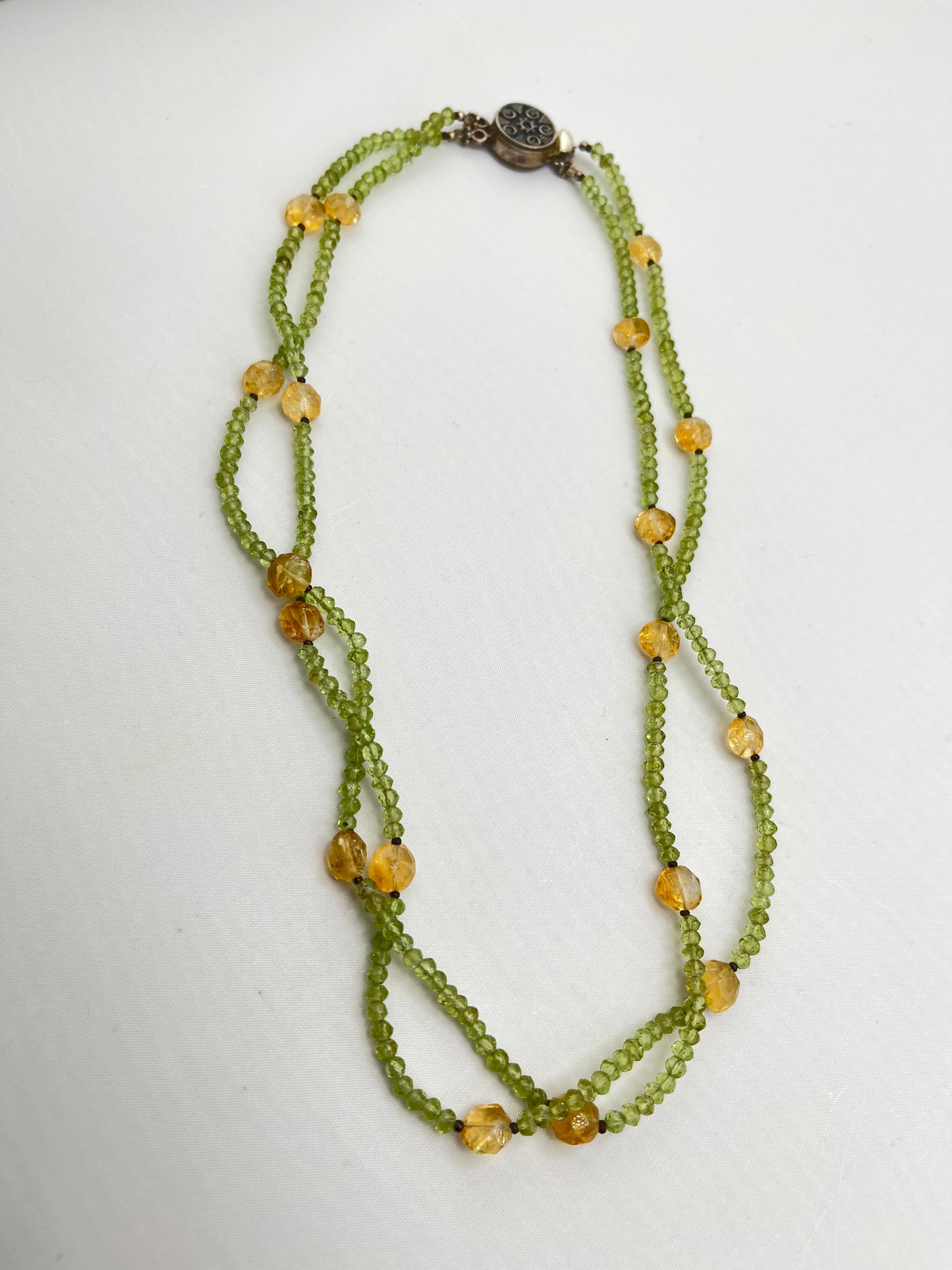 925 Sterling Silver Double Strand Peridot Beads Necklace