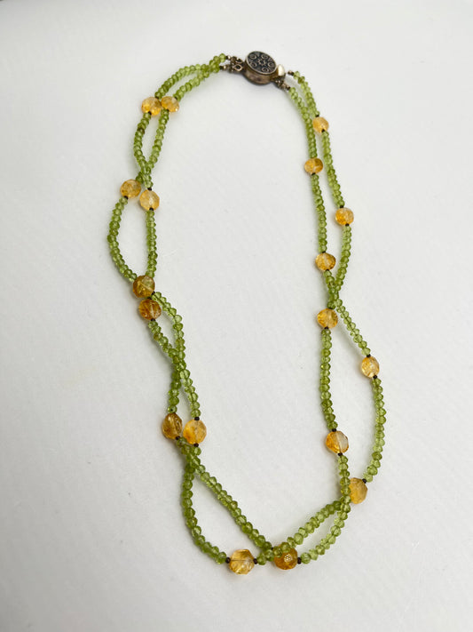 925 Sterling Silver Double Strand Peridot Beads Necklace