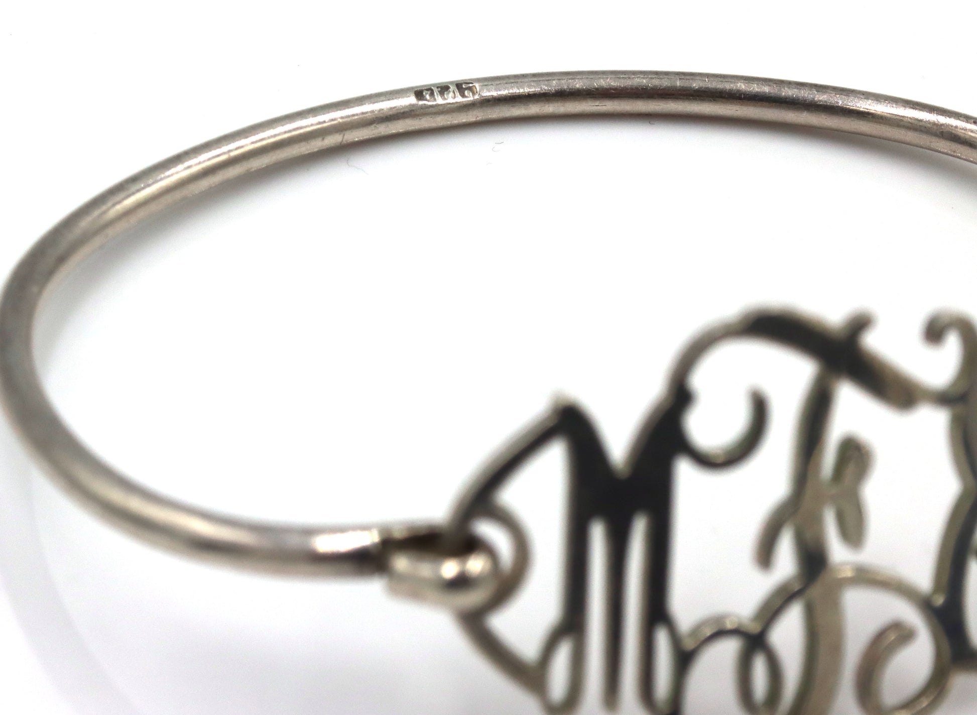 Set of 925 sterling silver Initial cuff bangle and necklace