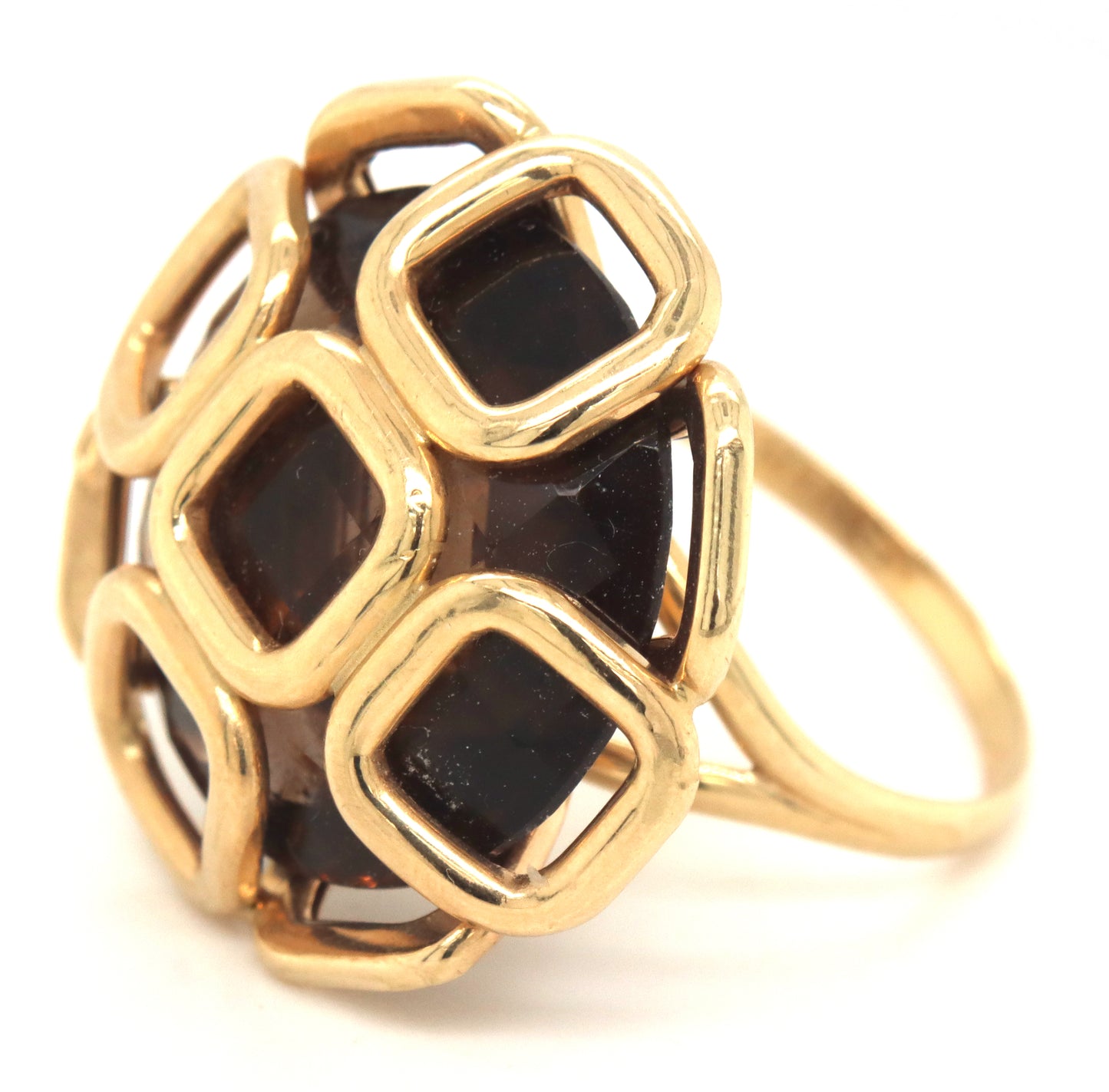 Milor Italian 14kt Yellow gold smokey quartz ring