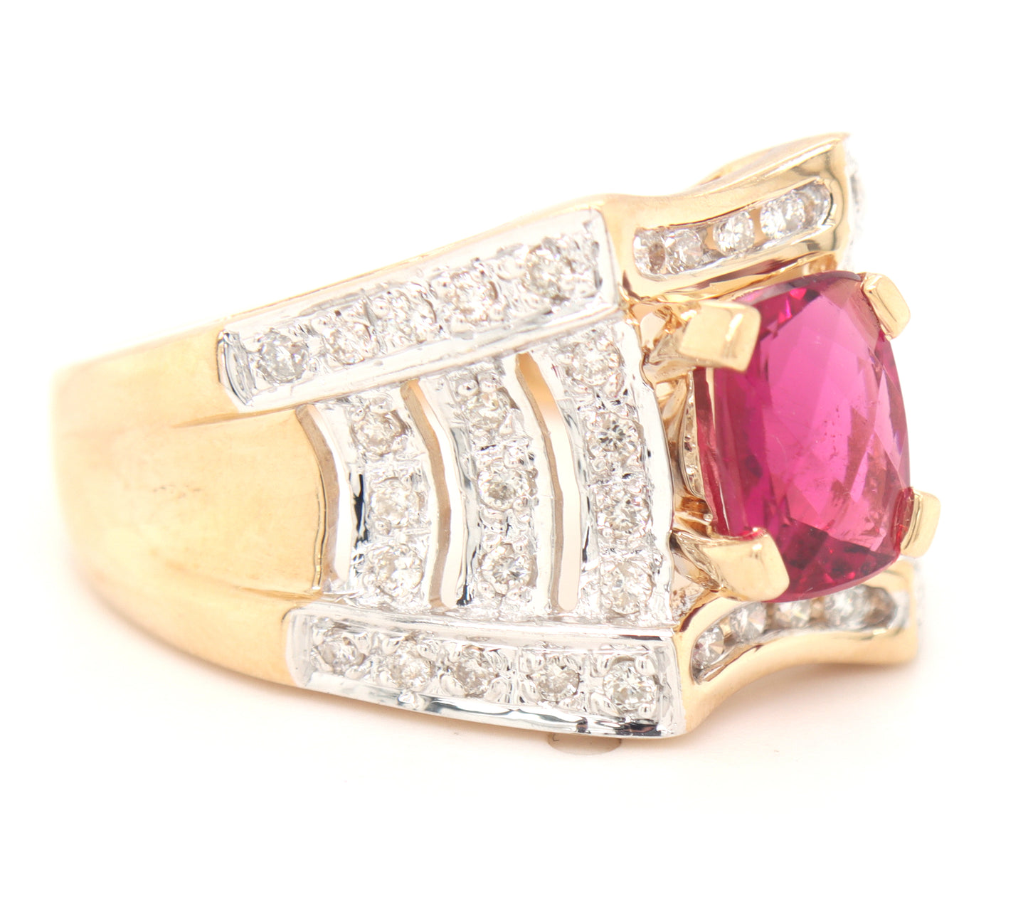 14kt Yellow gold 1.50ctw pink tourmaline and diamond wide band