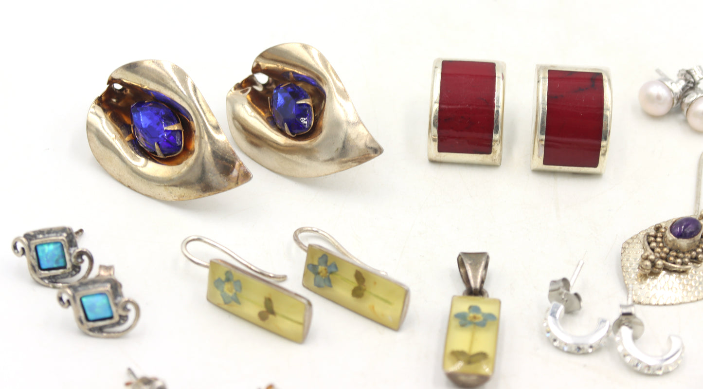 Vintage 925 sterling silver group lot of earrings