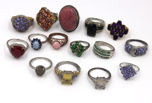 Group of 15 vintage 925 sterling silver gemstone rings