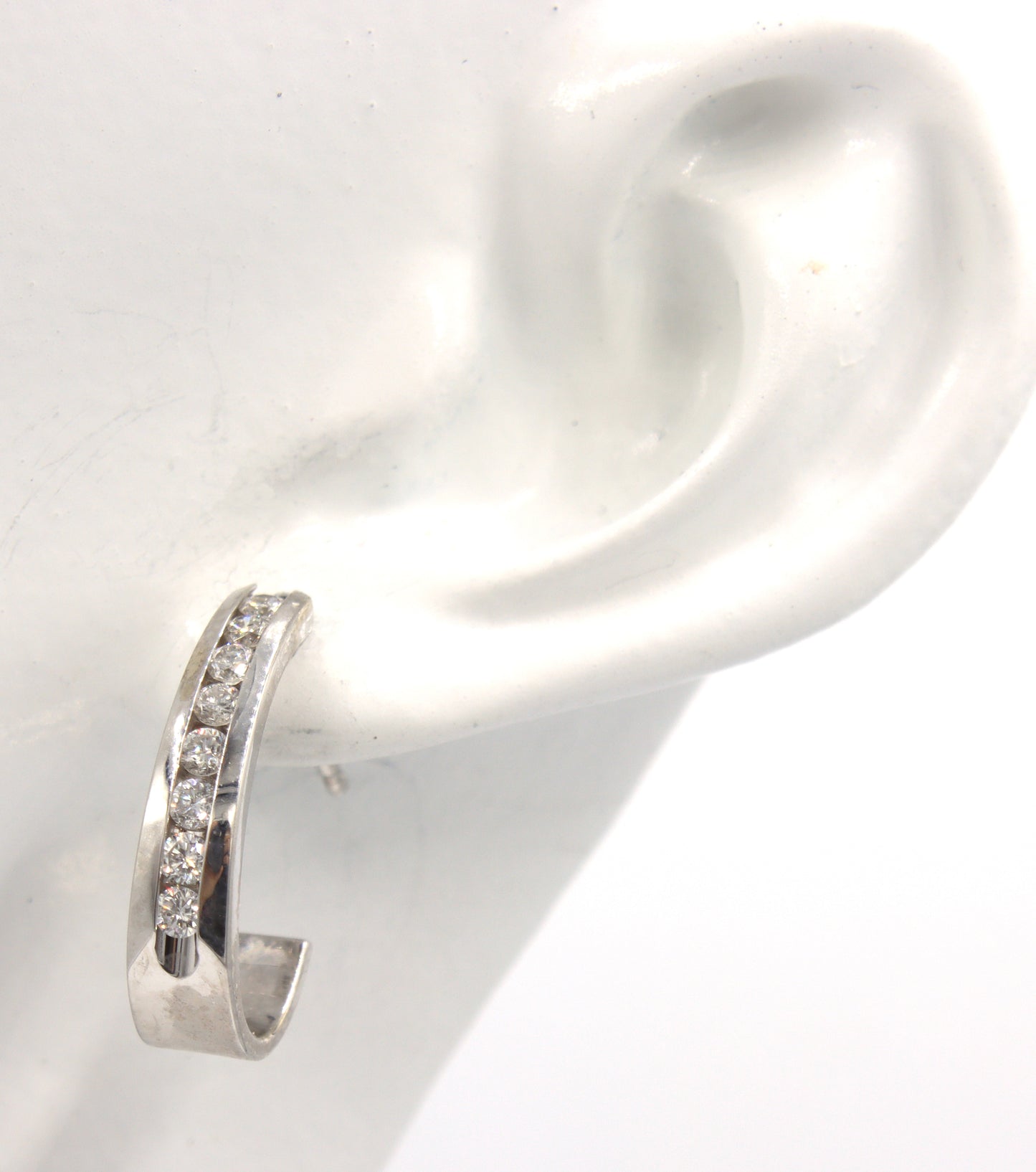 14kt White gold channel set J hoop earrings