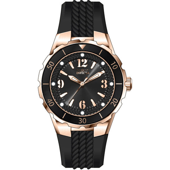 Invicta Angel Black Dial Rose Gold-Tone Stainless Steel Unisex Watch