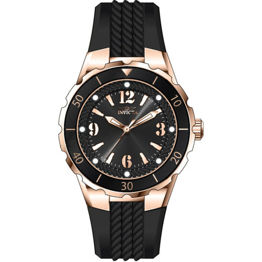 Invicta Angel Black Dial Rose Gold-Tone Stainless Steel Unisex Watch