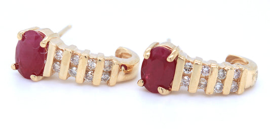 14kt Yellow gold oval ruby and diamond accent earrings