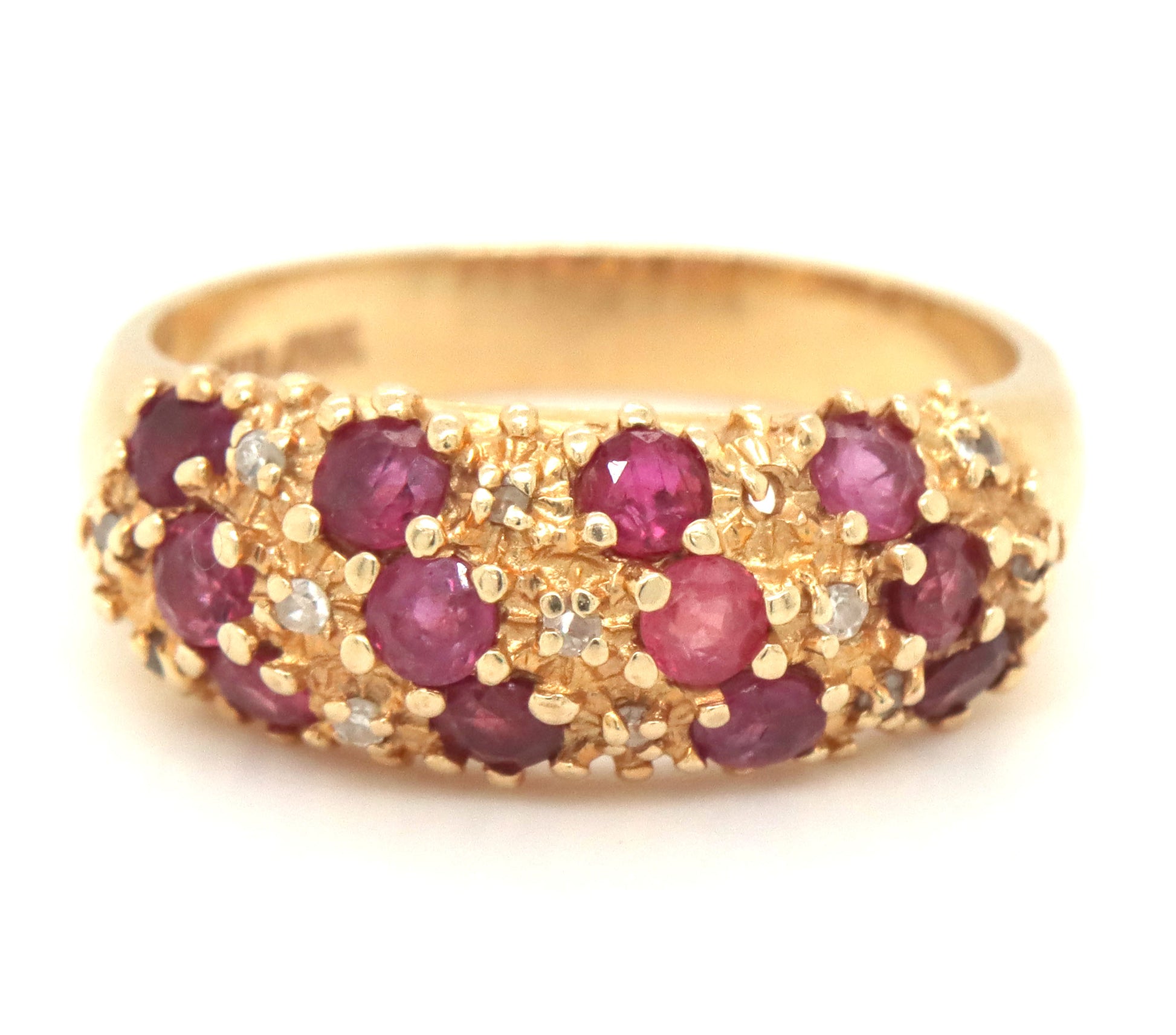10kt Yellow gold ruby and diamond dome ring
