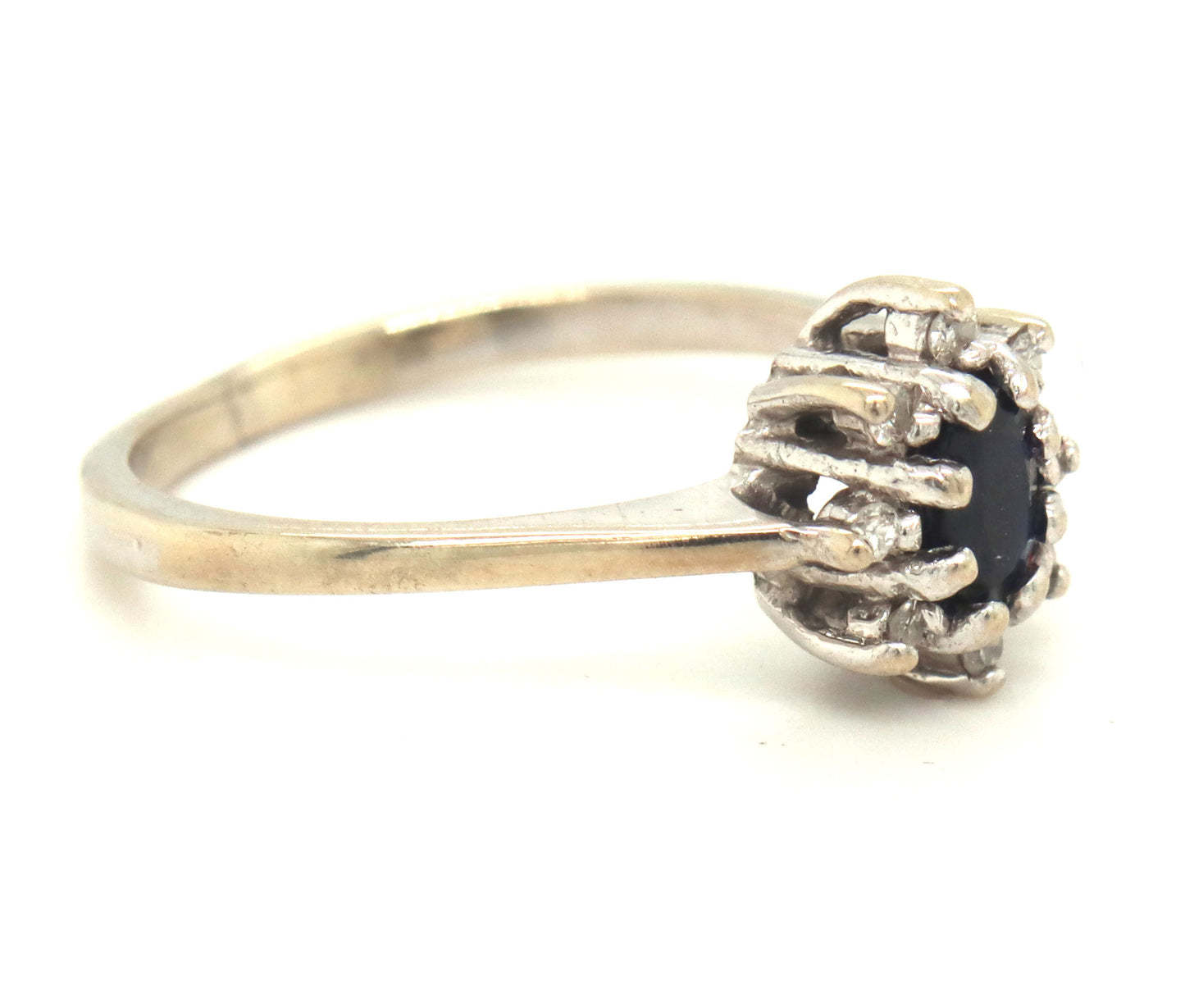 10kt White gold blue sapphire and diamond ring