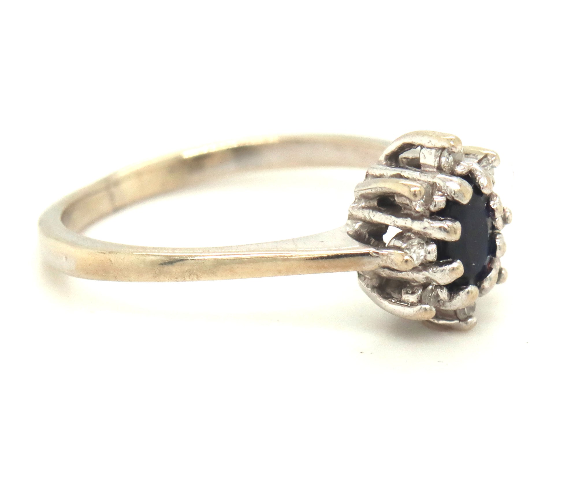 10kt White gold blue sapphire and diamond ring