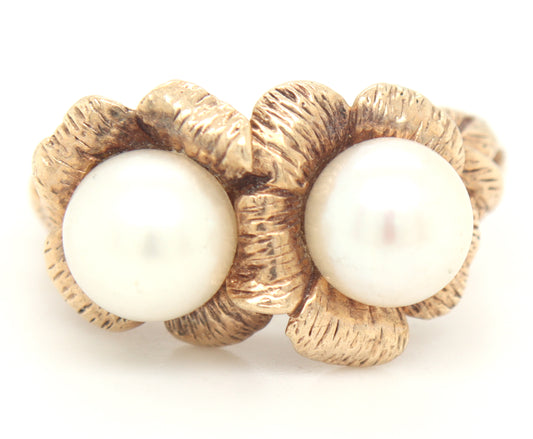 10kt Yellow gold double pearl ring