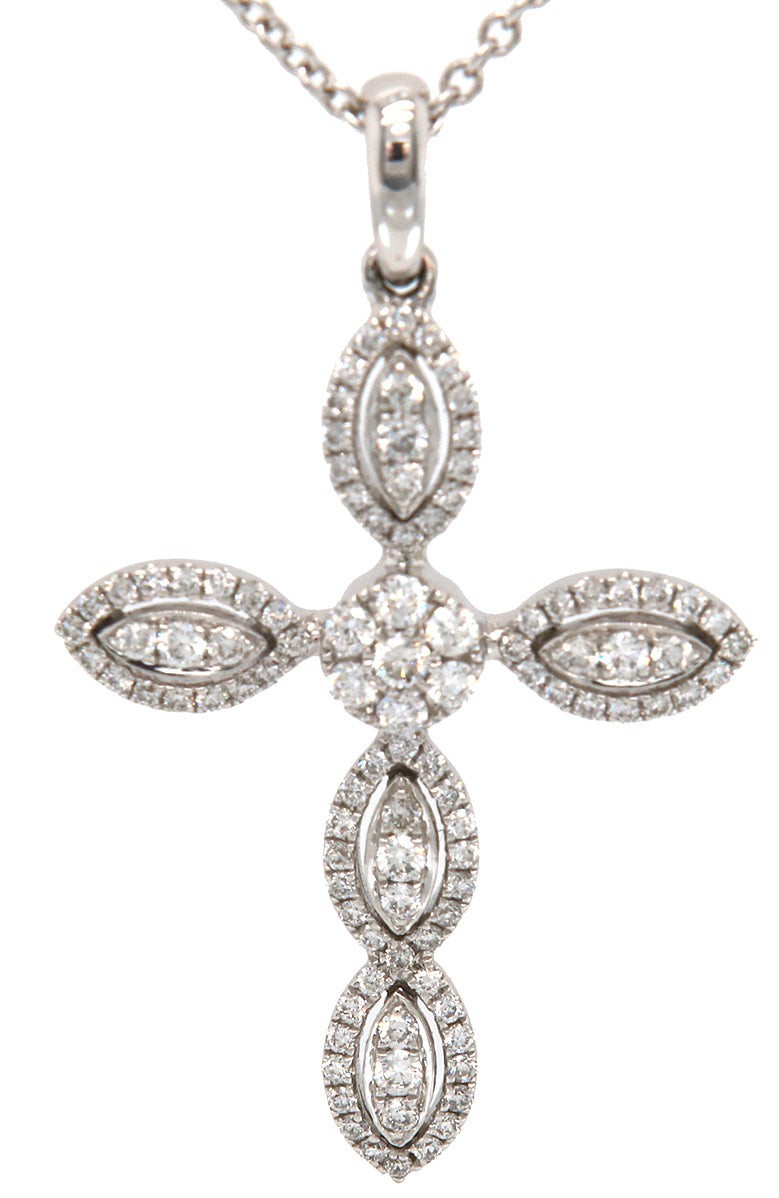 New 0.50ctw Diamond Marquise Cross Pendant Necklace in 14K