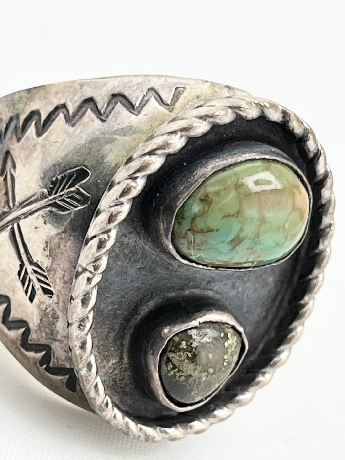 925 Sterling Vintage Natural Turquoise Silver Vintage Native American Featuring Crossed Arrows Stamp