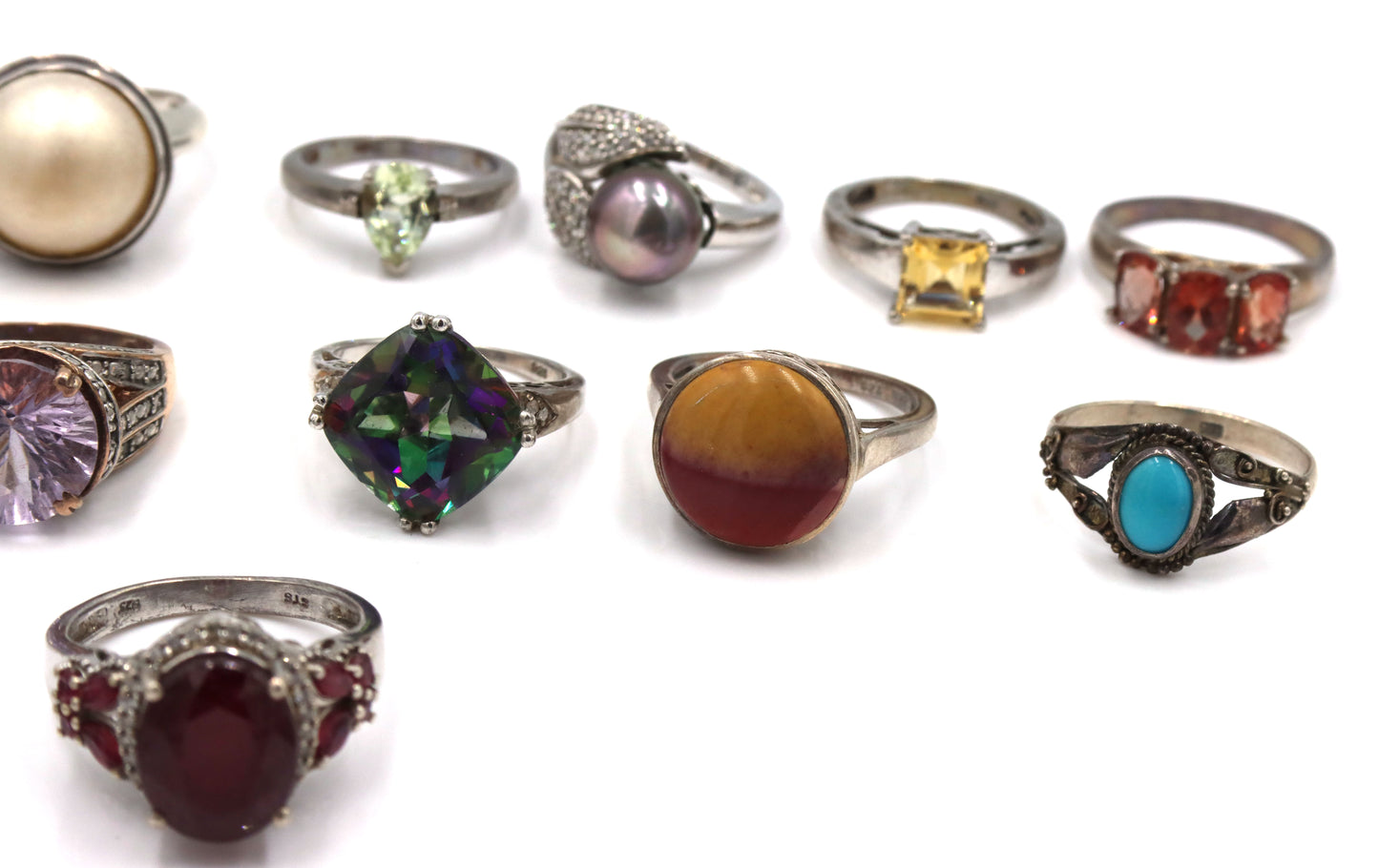 Group lot of 15 vintage 925 sterling silver gemstone rings