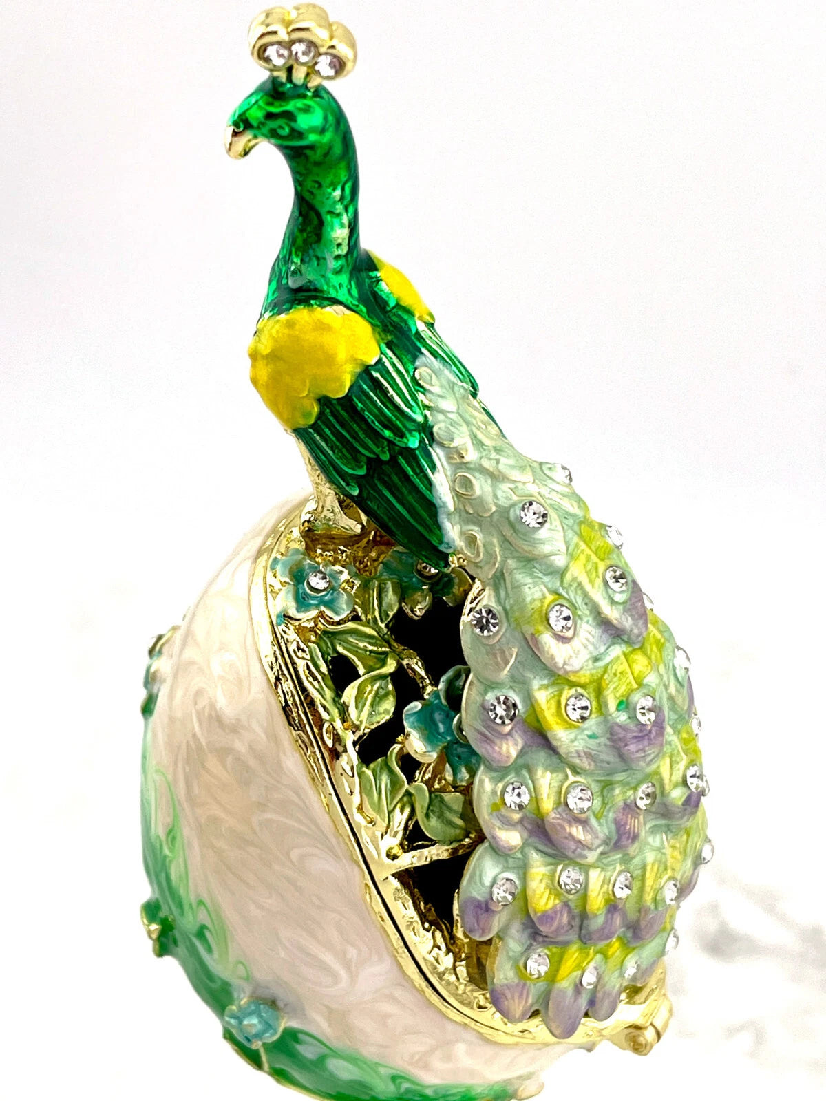 Imperial Russian Fabergé Egg Trinket Box – Gold Décor, Austrian Crystals, Handmade