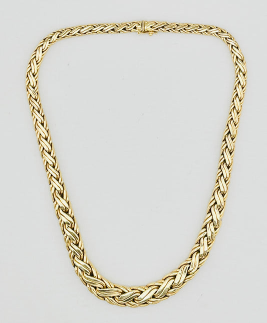 Vintage Tiffany& Co 14KT Yellow Gold Graduated Thick Woven Link Necklace