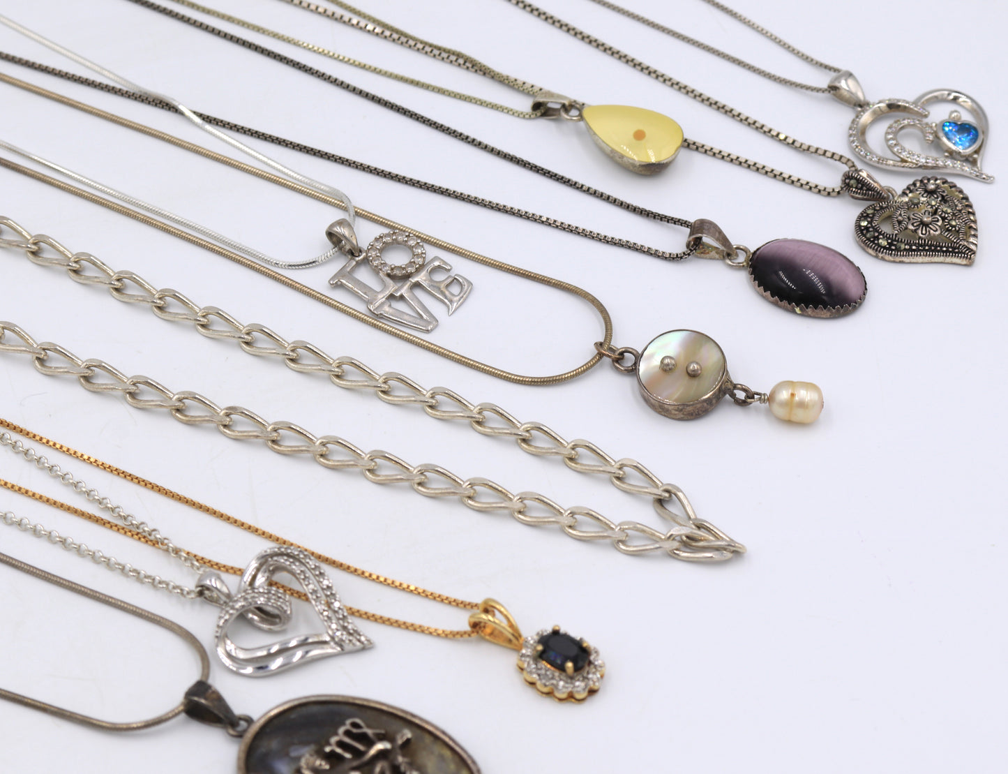 Group lot of vintage 925 sterling silver necklaces