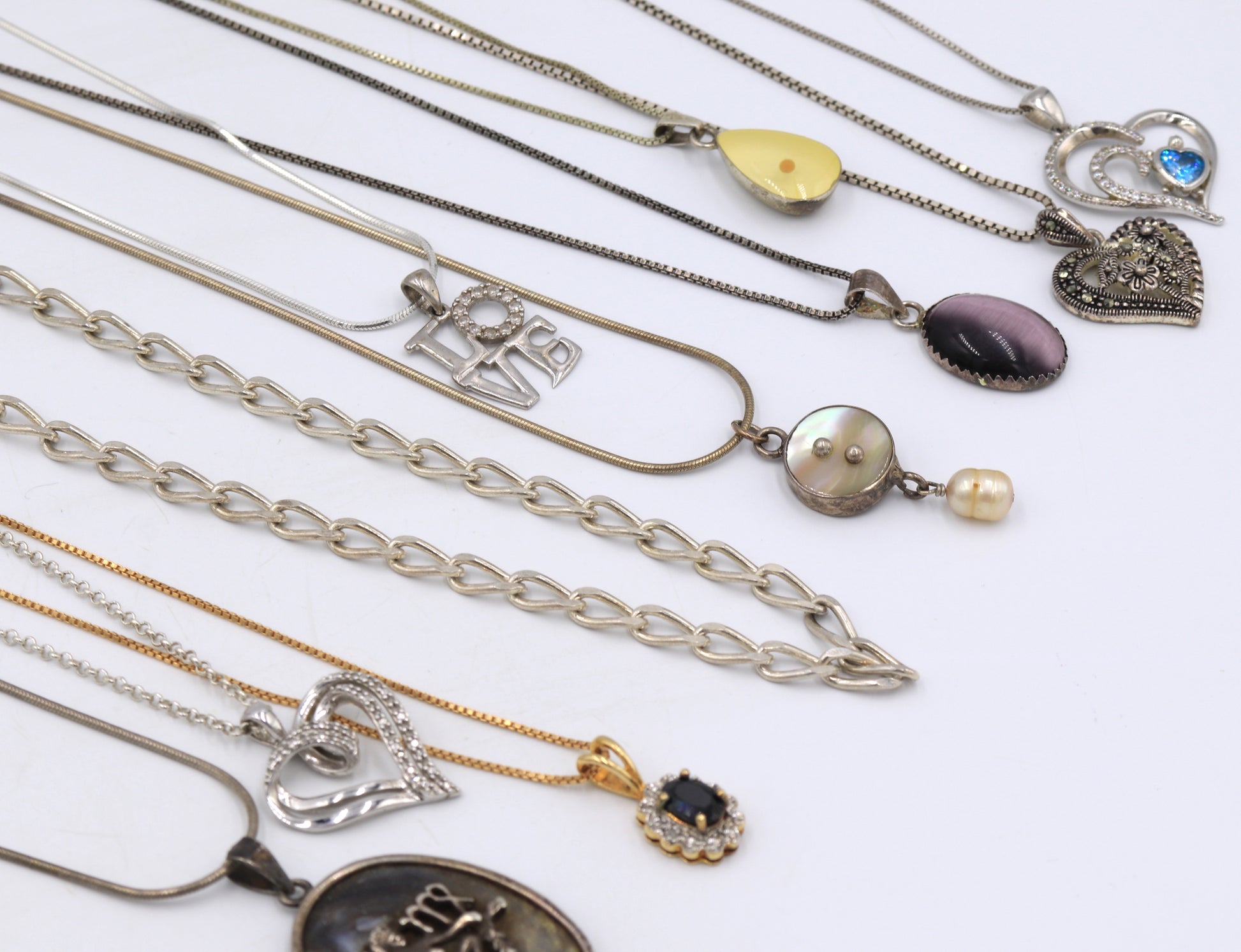 Group lot of vintage 925 sterling silver necklaces