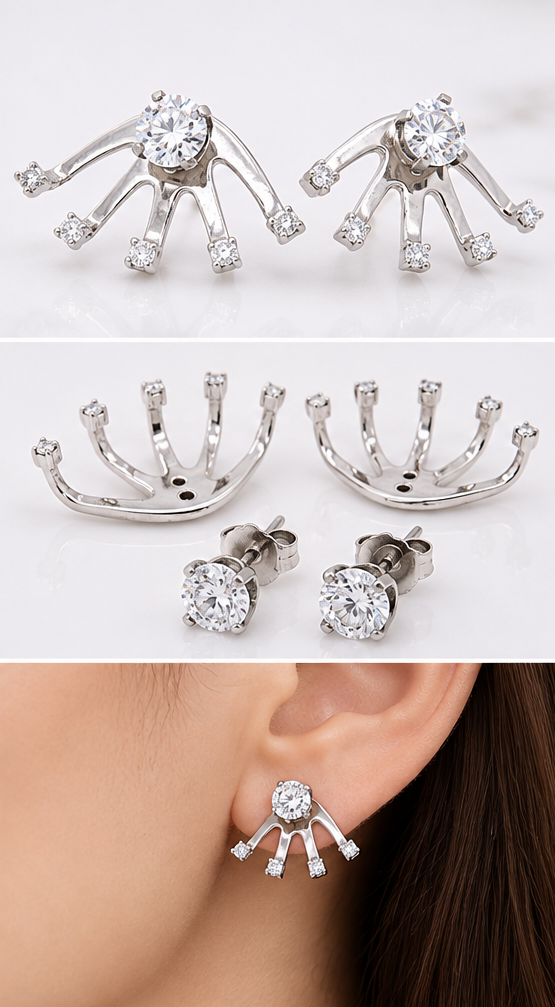 Edgy 14kt WG "Spike" Diamond Earring Jackets