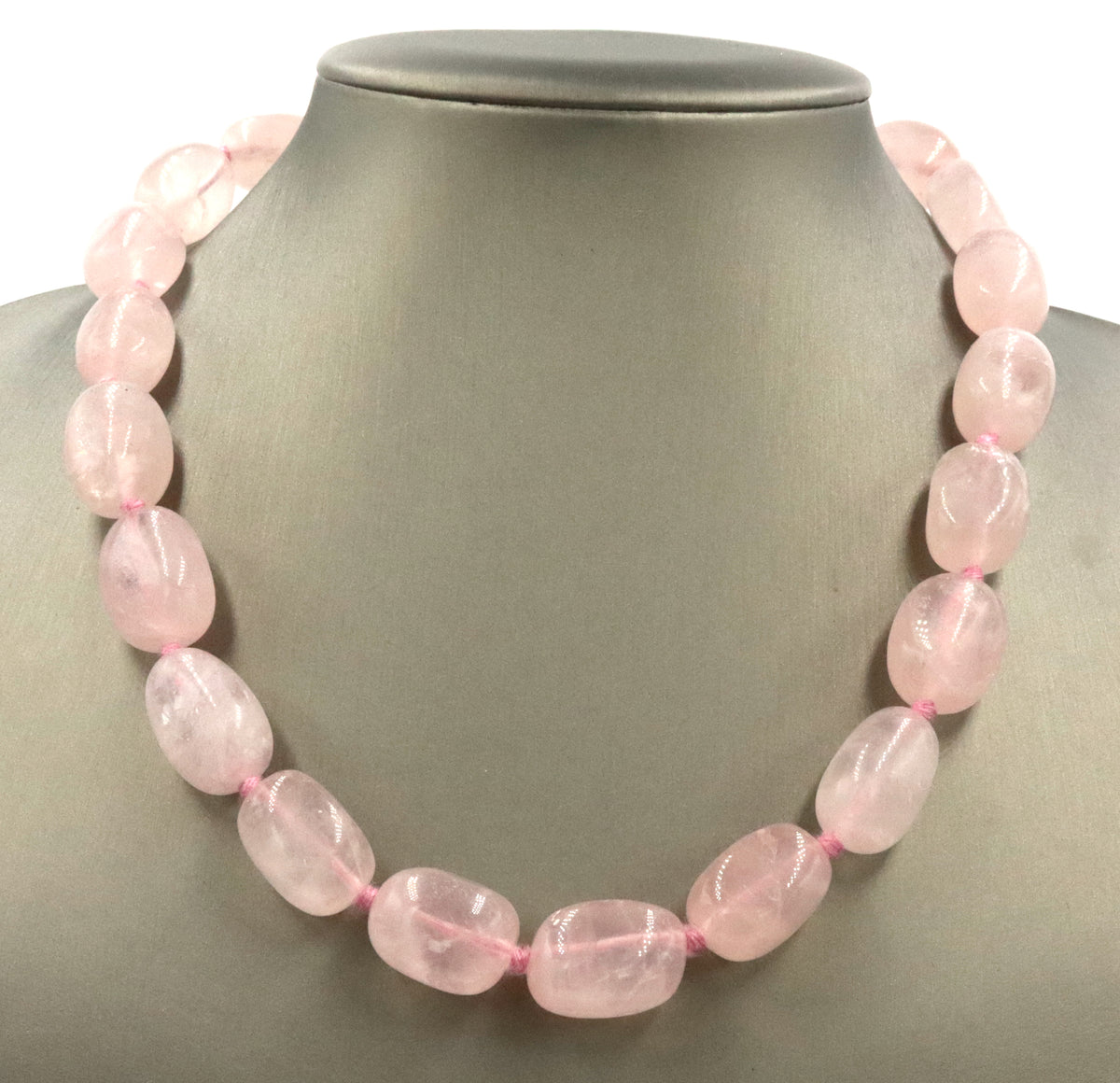 925 GSJ Sterling Silver Natural Rose Quartz Nugget Necklace