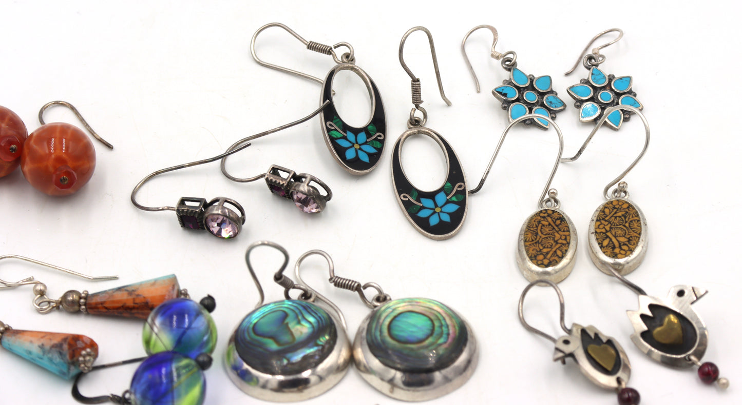 Vintage 925 sterling silver group lot of earrings