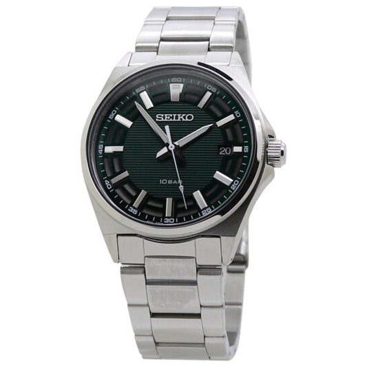 Seiko Men's Green Dial Stainless Steel Quartz Watch – 40mm Sport Style