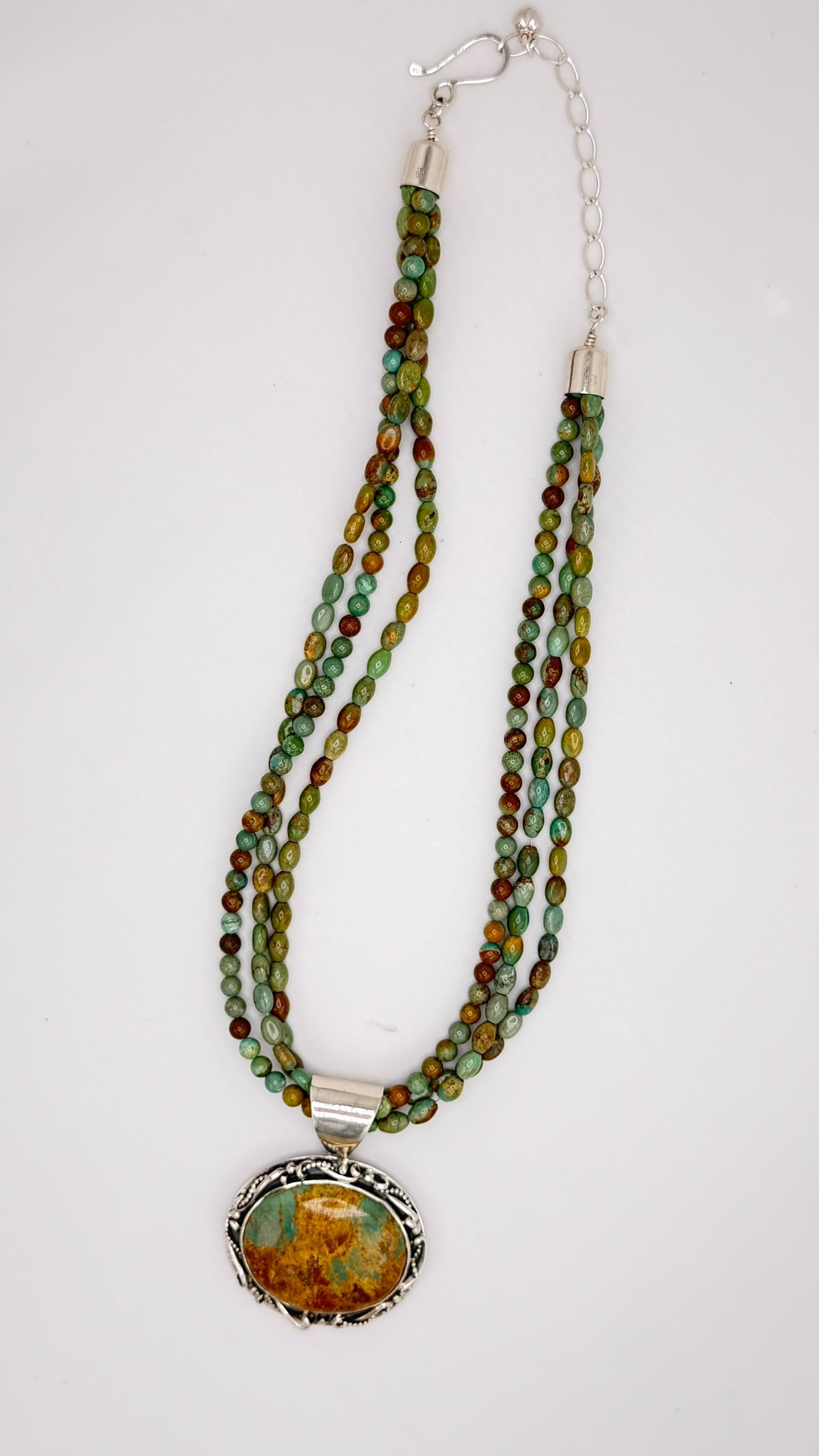 925 Sterling Silver Jay King DTR Unique Color Turquoise Beads and Large Enhancer Necklace