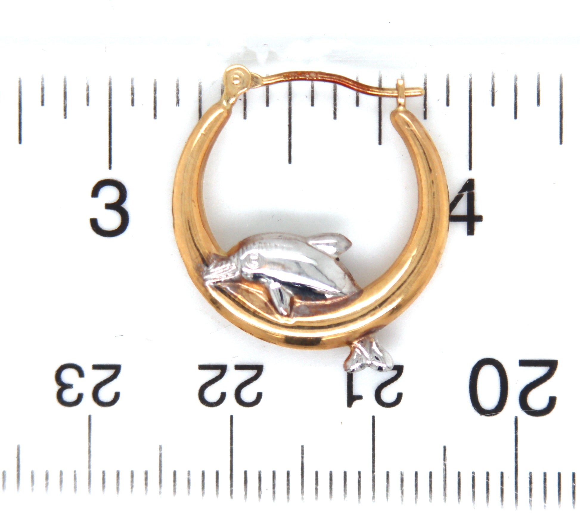 Set of 14kt Yellow gold Dolphin hoop earrings and matching pendant