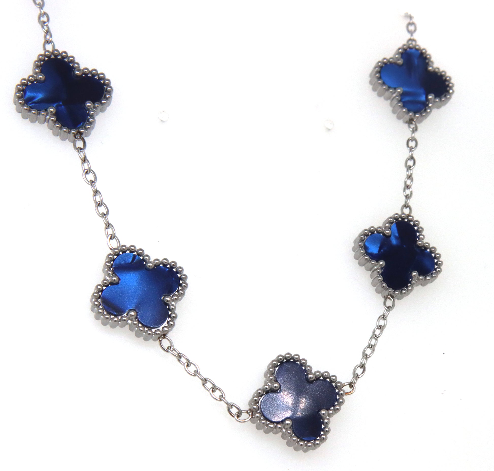 Stainless steel blue glass 5 clover bracelet