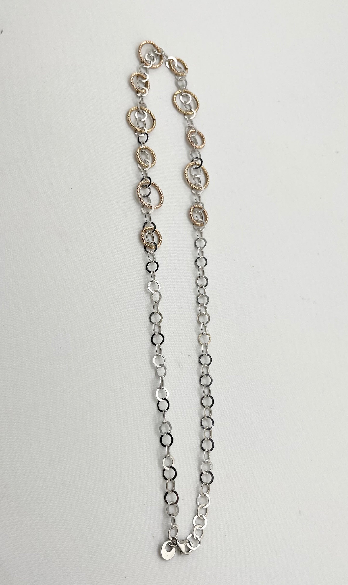 M Italy 925 sterling Silver Two Tone Circle Link Necklace