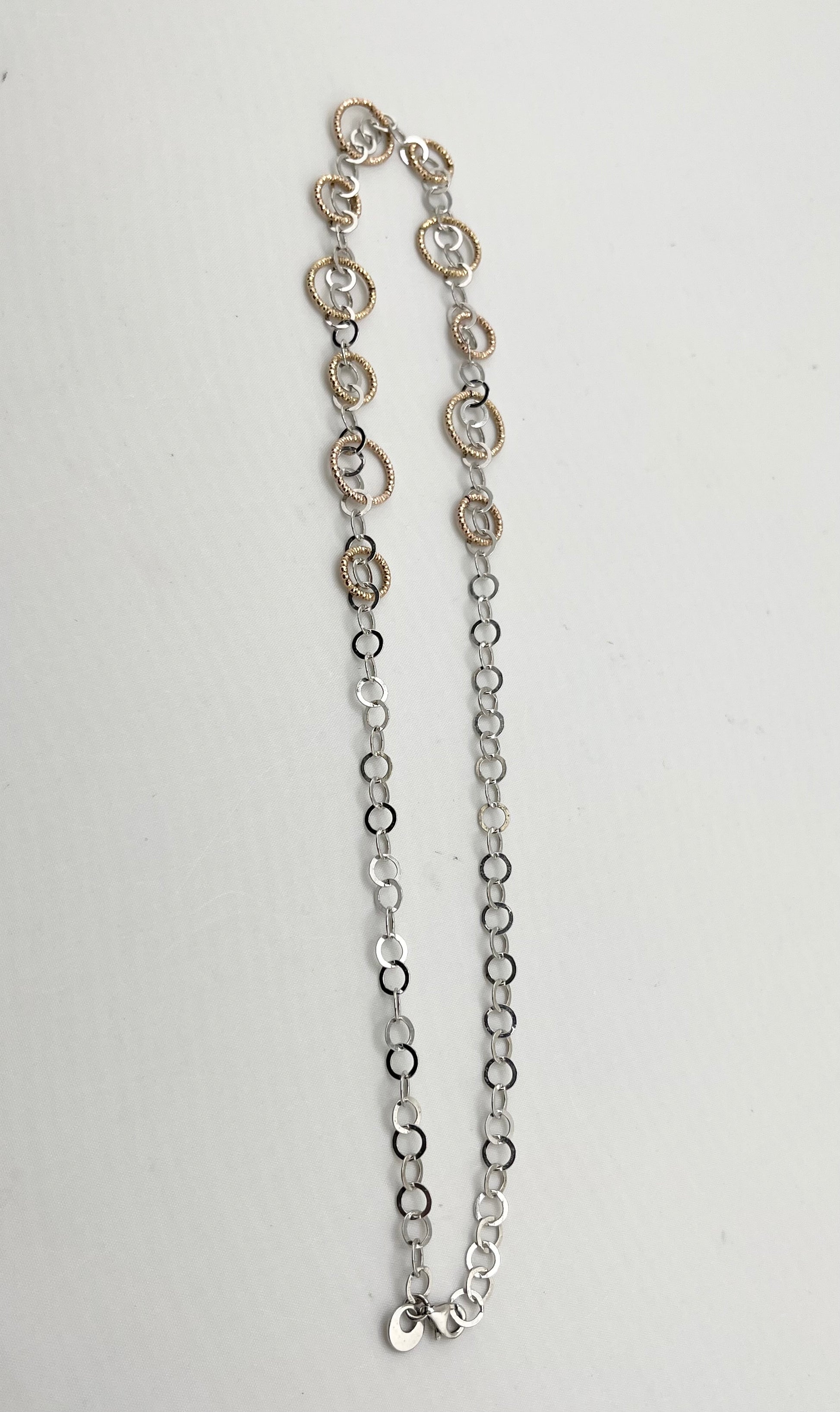 M Italy 925 sterling Silver Two Tone Circle Link Necklace