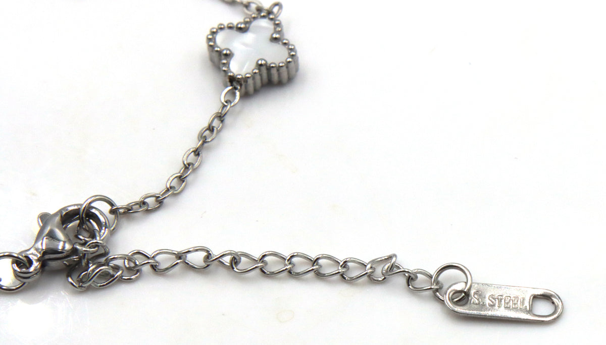 Stainless steel white stone clover bracelet