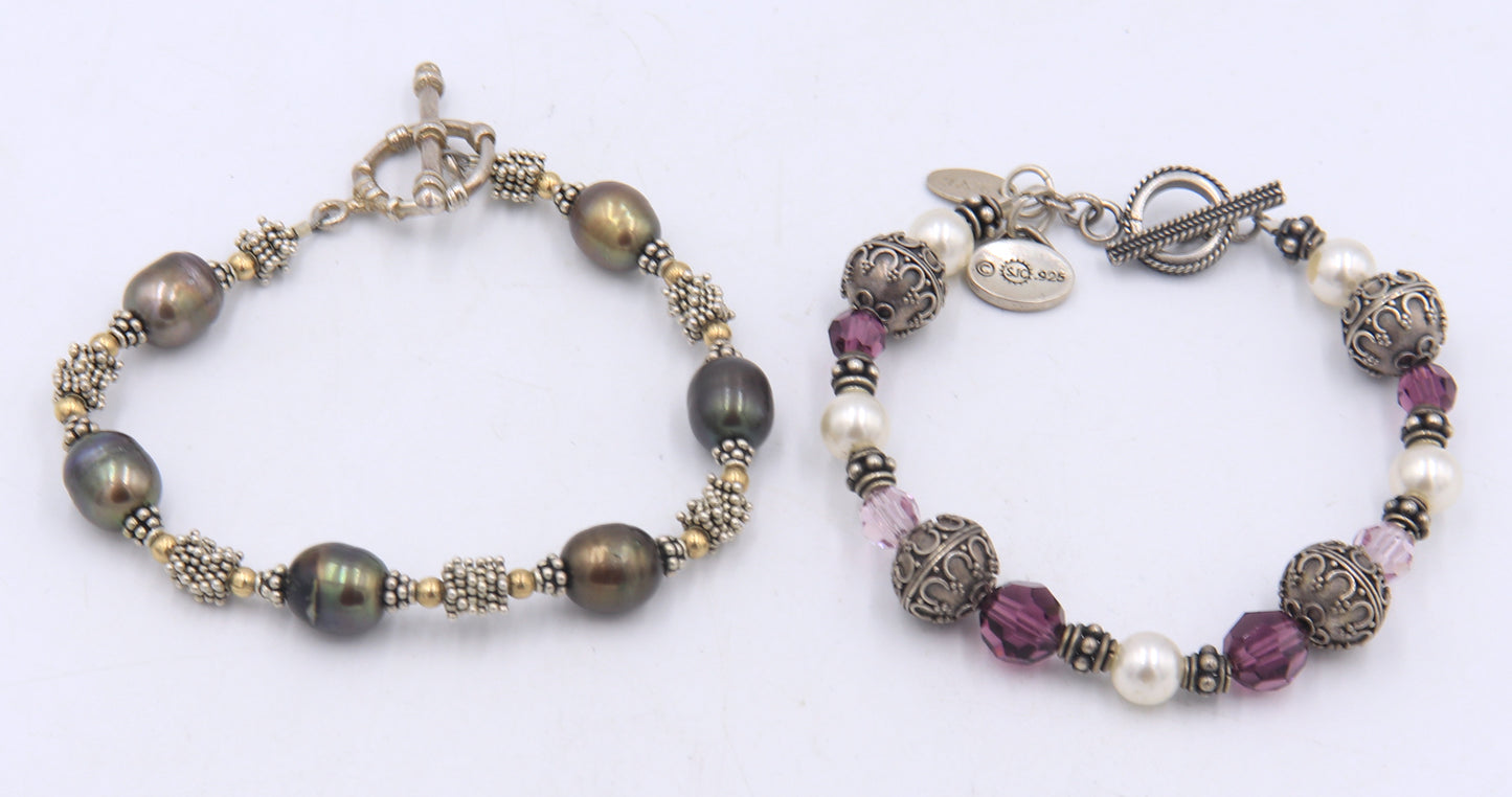 Group lot of 2 vintage 925 sterling silver bracelets