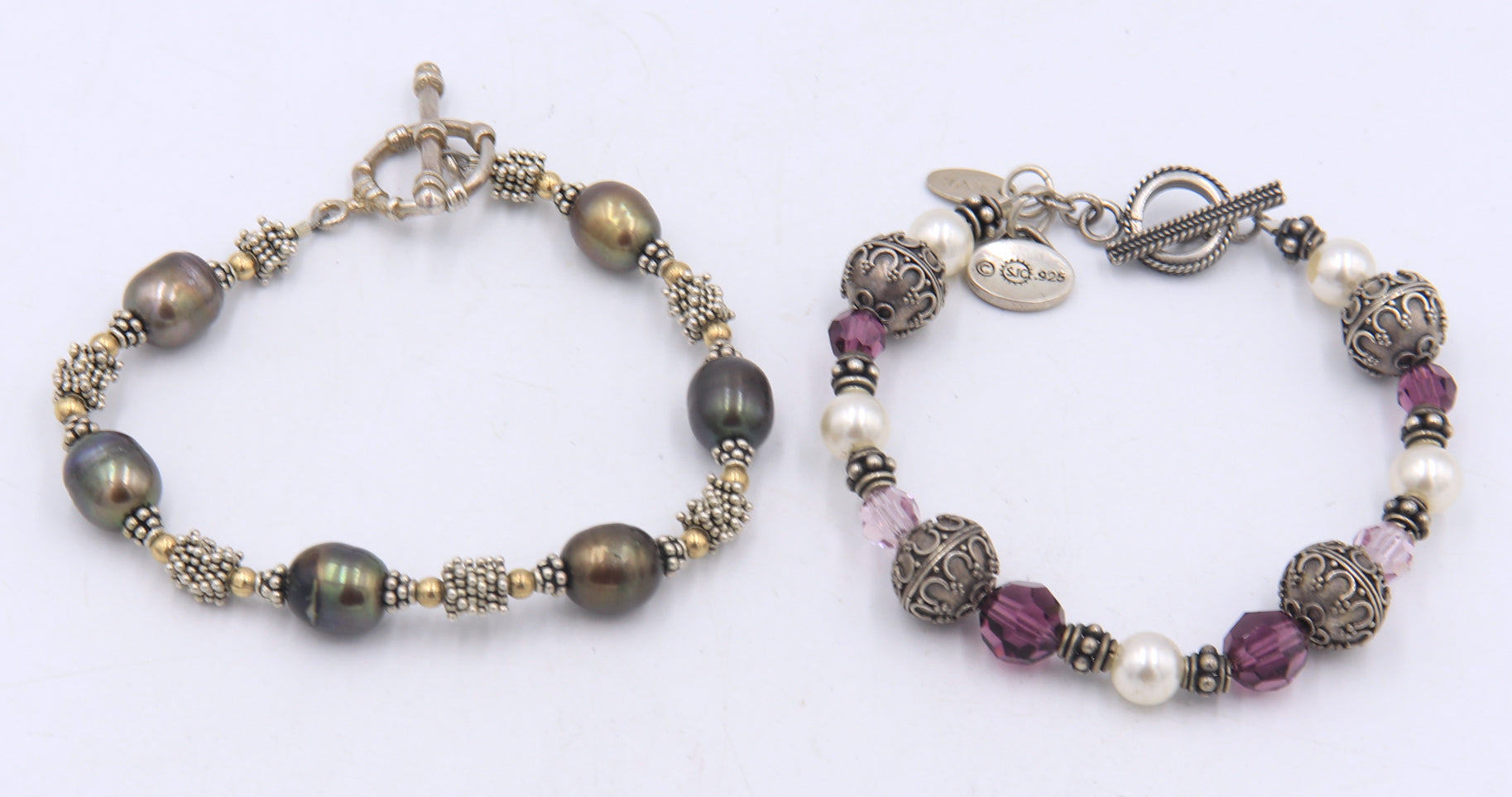 Group lot of 2 vintage 925 sterling silver bracelets