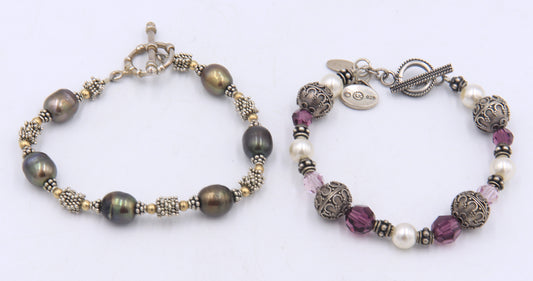 Group lot of 2 vintage 925 sterling silver bracelets