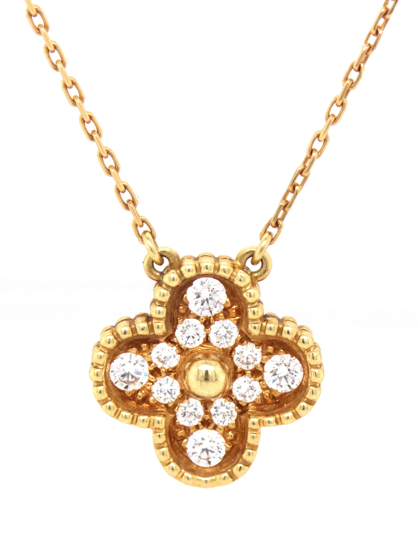 18KT Yellow Gold Full Diamond pave Clover Pendant
