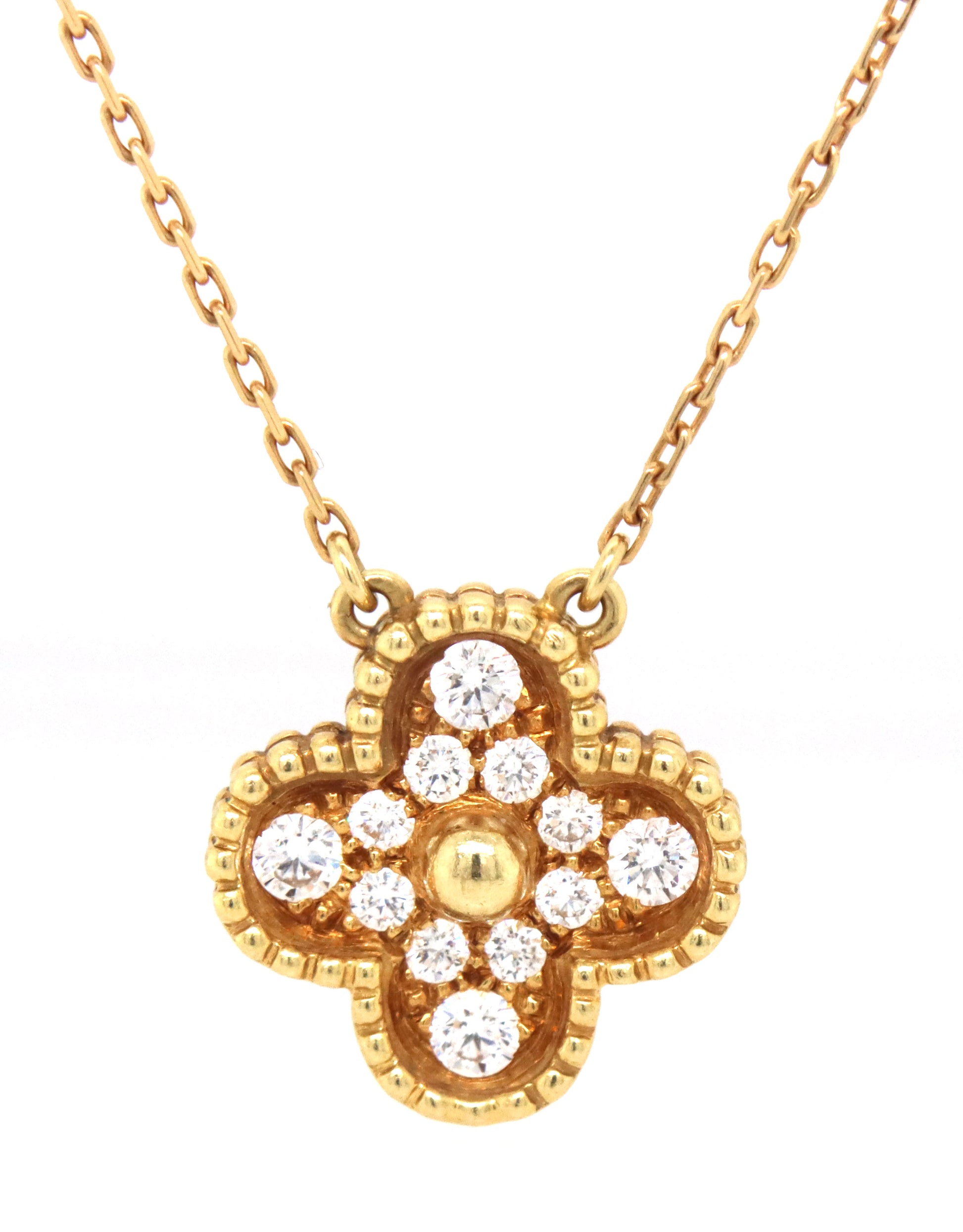 18KT Yellow Gold Full Diamond pave Clover Pendant