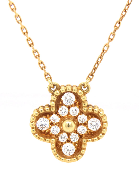 18KT Yellow Gold Full Diamond pave Clover Pendant