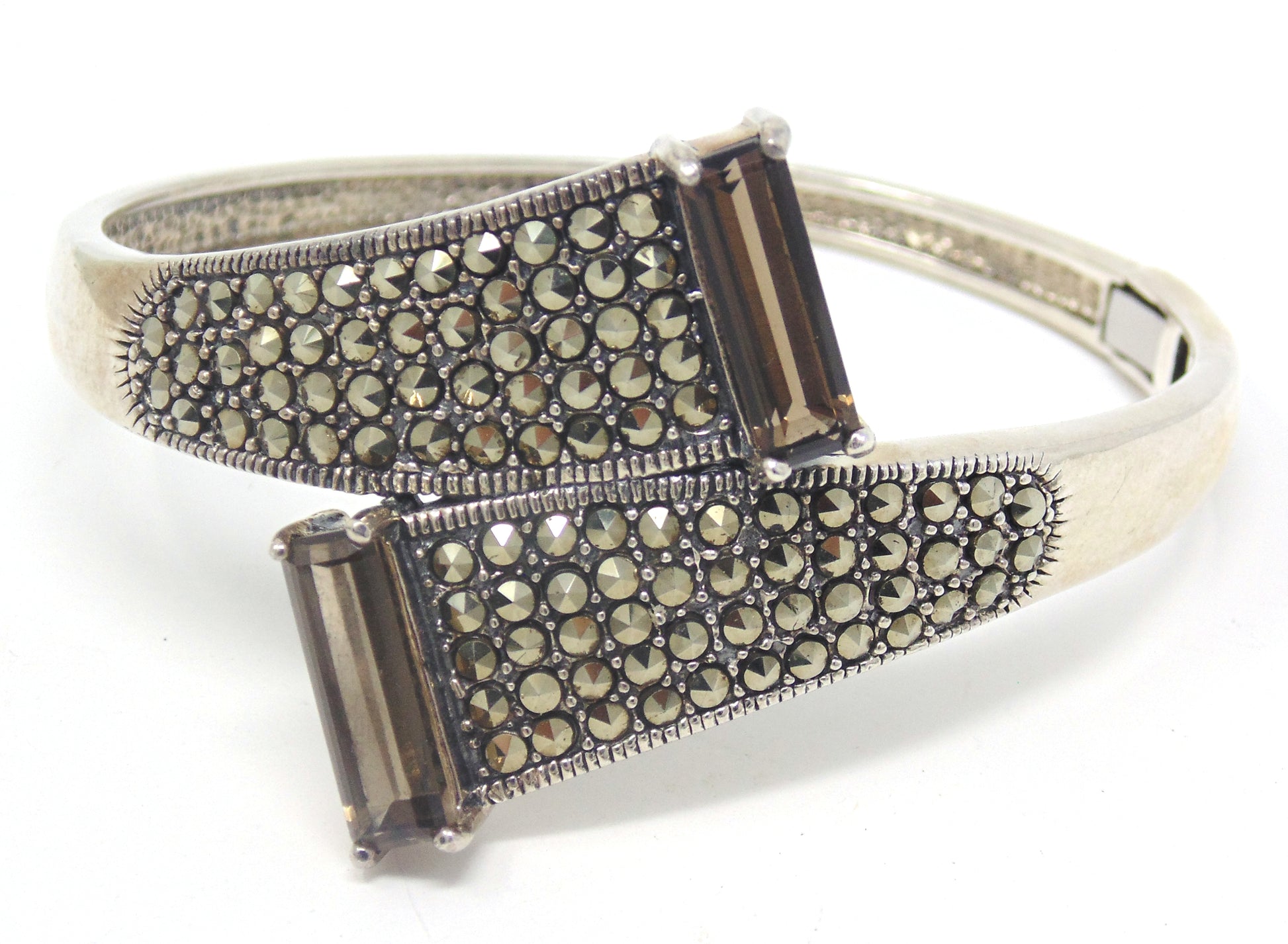 Marcasite and Smokey Quartz Sterling Silver Bangle