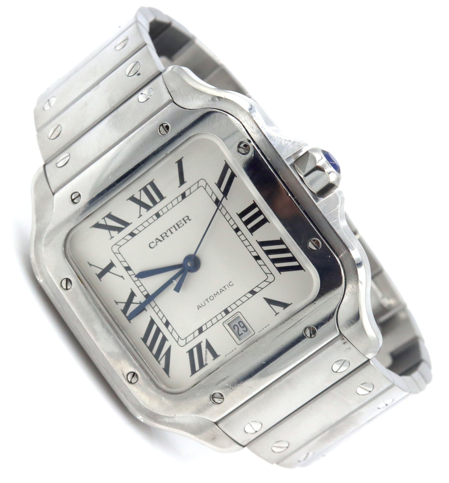 Cartier Santos date stainless steel watch