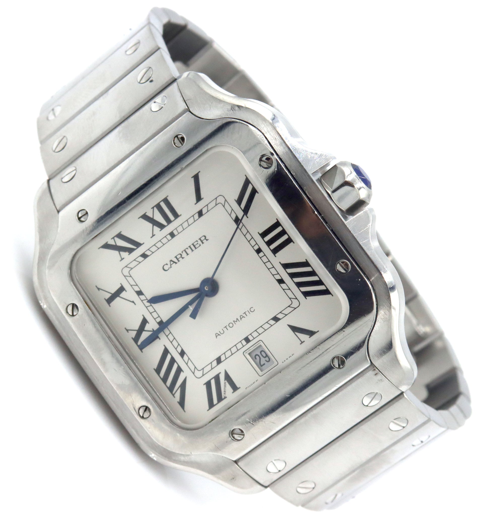 Cartier Santos date stainless steel watch