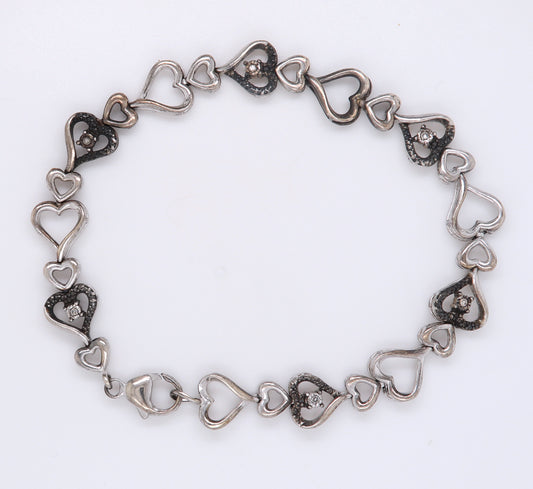 Vintage 925 Sterling Silver Heart Shaped Link Bracelet