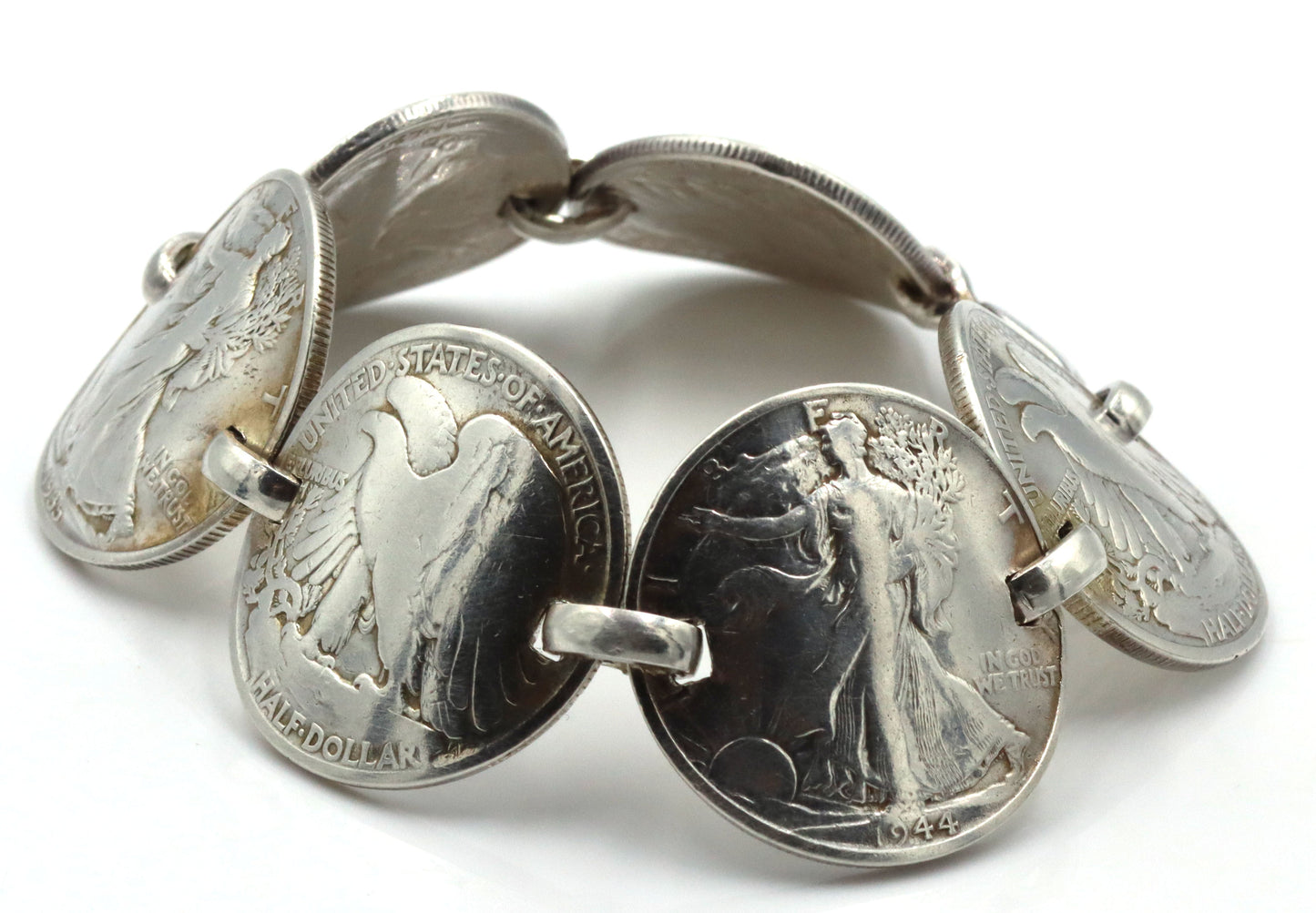 1942 Half dollar link bracelet in sterling silver
