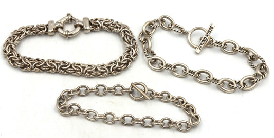 Group lot of 3 Vintage 925 sterling silver bracelets