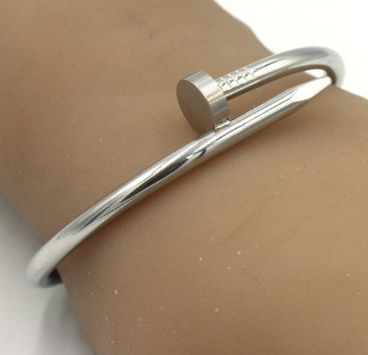 Stainless steel nail cuff bangle