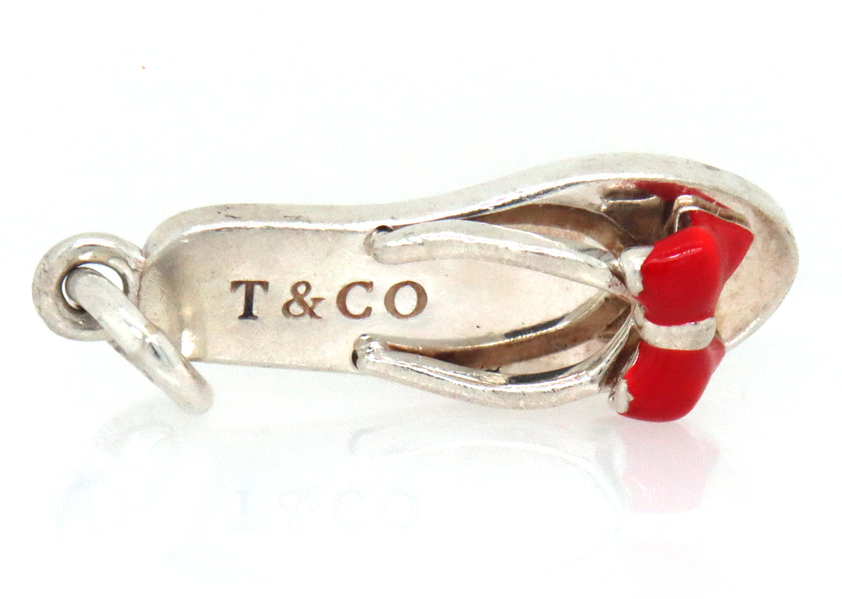 Tiffany & Co sandal flip flop shoe charm with red enamel
