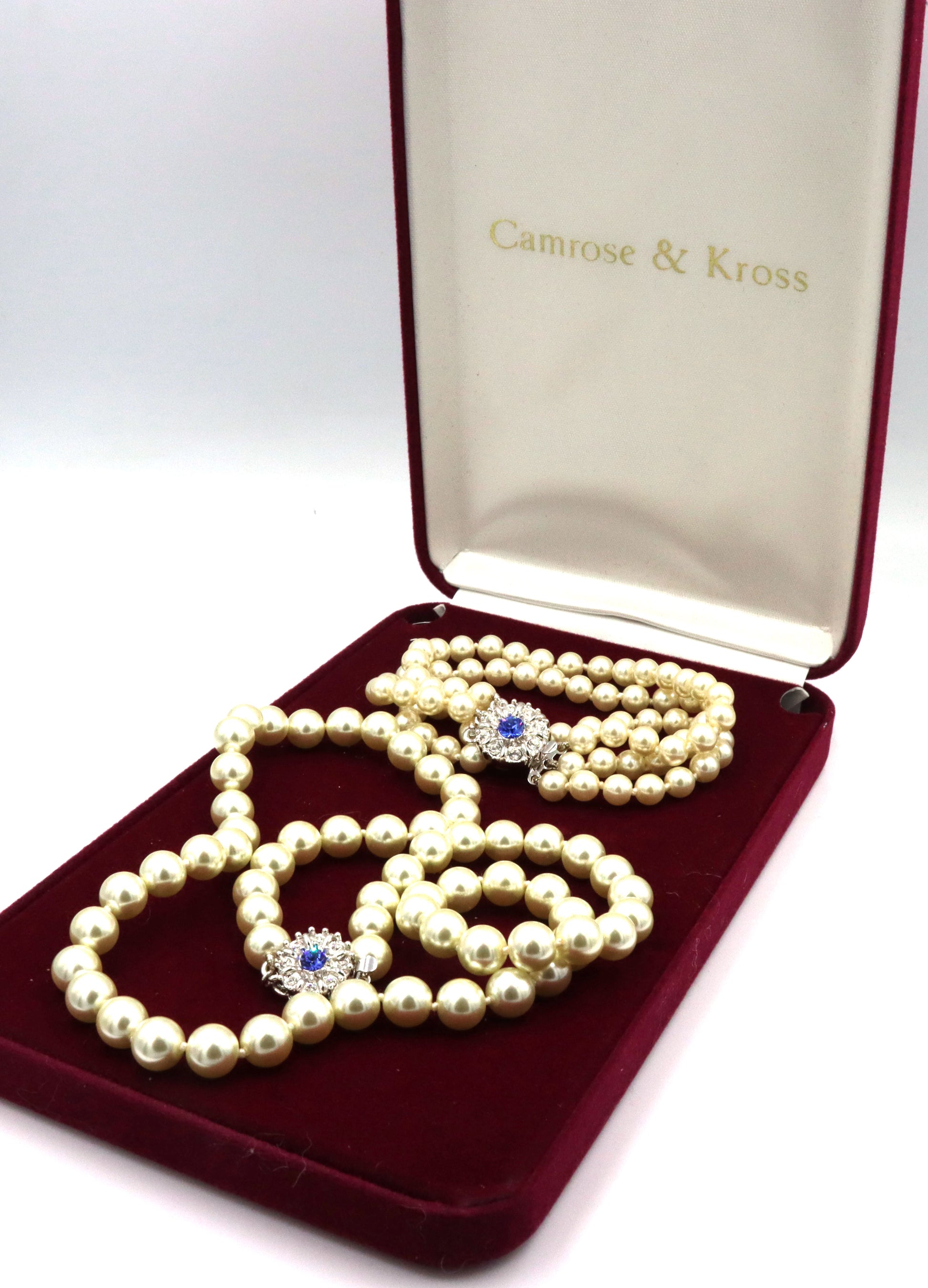 Camrose & Kross JBK faux pearl and blue Swarovski crystal necklace and matching bracelet