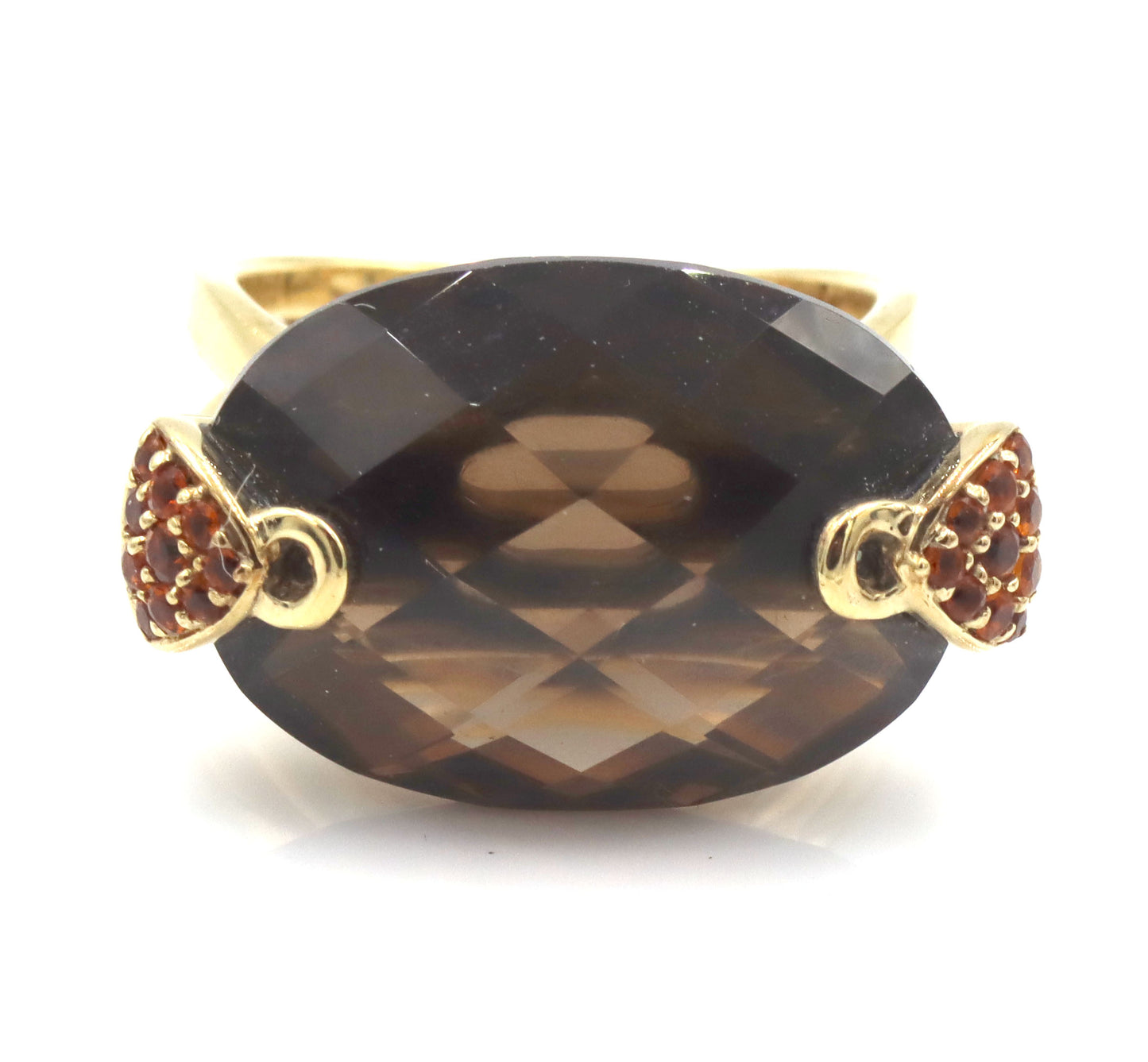 Set of 925 sterling silver smokey quartz dangle earrings and matching ring