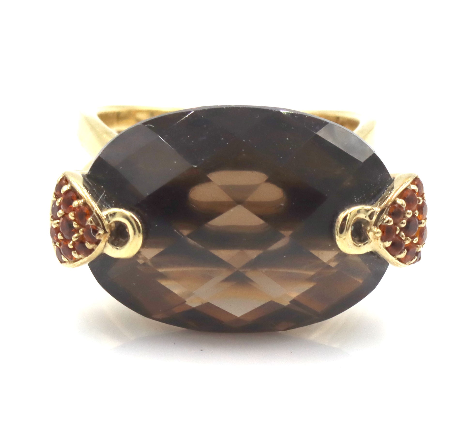 Set of 925 sterling silver smokey quartz dangle earrings and matching ring