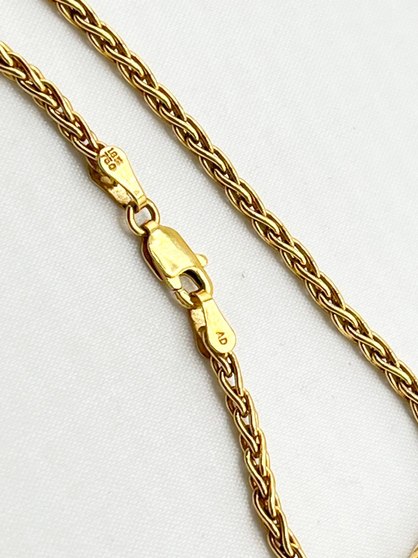 18KT Yellow Gold Center Round Gray Pearl Flanked By Two Oval Pink Tourmaline And Blue Topaz Dangling